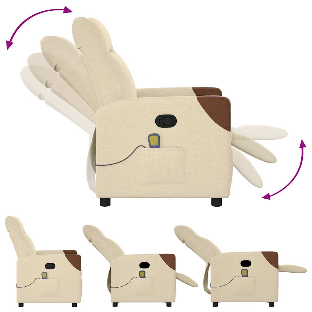 vidaXL Πολυθρόνα Μασάζ Ανακλινόμενη Κρεμ Υφασμάτινη