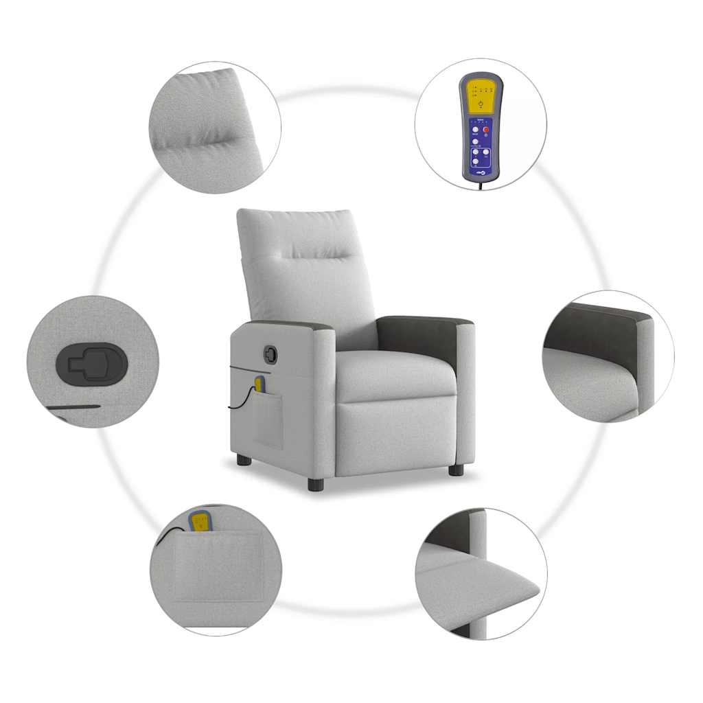 vidaXL καρέκλα ανάκλισης μασάζ Cloud Grey Fabric