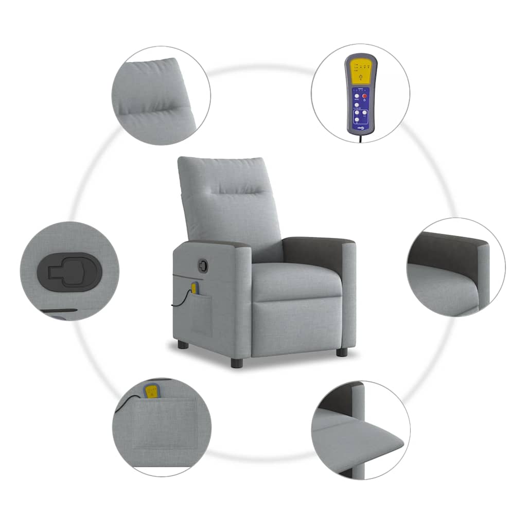 vidaXL Πολυθρόνα Μασάζ Ανακλινόμενη Ανοιχτό Γκρι Υφασμάτινη