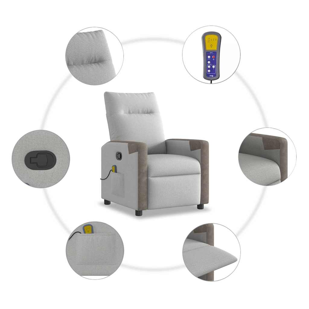 vidaXL καρέκλα ανάκλισης μασάζ Cloud Grey Fabric