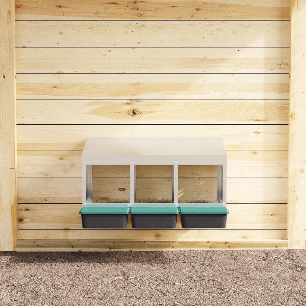 vidaXL Κουτί Φωλιάς Κοτόπουλων με 3 Θέσεις, Επιτοίχιο από Γαλβανισμένο Ατσάλι