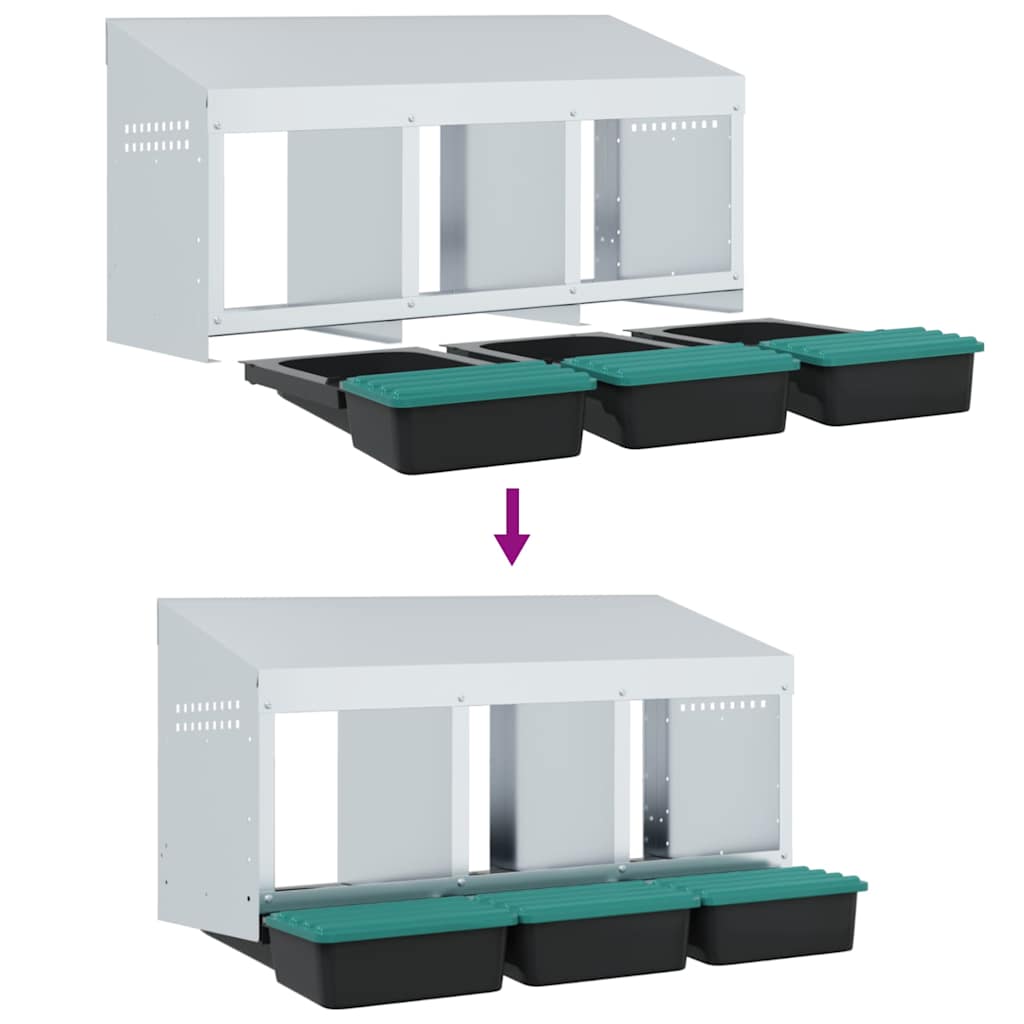 vidaXL Κουτί Φωλιάς Κοτόπουλων με 3 Θέσεις, Επιτοίχιο από Γαλβανισμένο Ατσάλι
