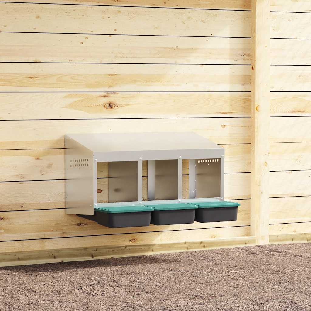 vidaXL Κουτί Φωλιάς Κοτόπουλων με 3 Θέσεις, Επιτοίχιο από Γαλβανισμένο Ατσάλι