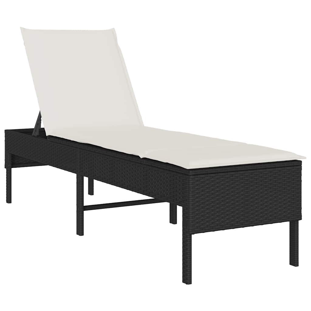 vidaXL Ξαπλώστρα με Μαξιλάρι Μαύρη 55x200x44 εκ. από Συνθετικό Ρατάν