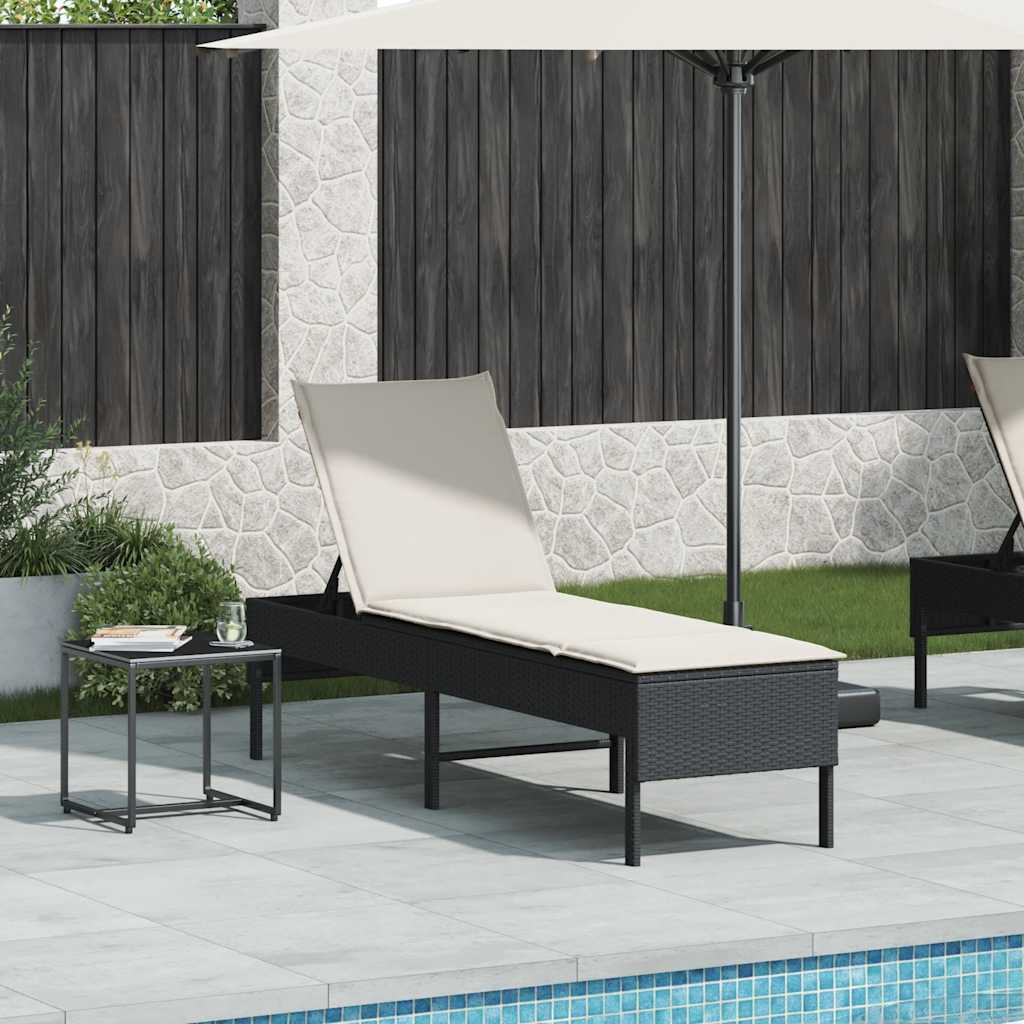 vidaXL Ξαπλώστρα με Μαξιλάρι Μαύρη 55x200x44 εκ. από Συνθετικό Ρατάν
