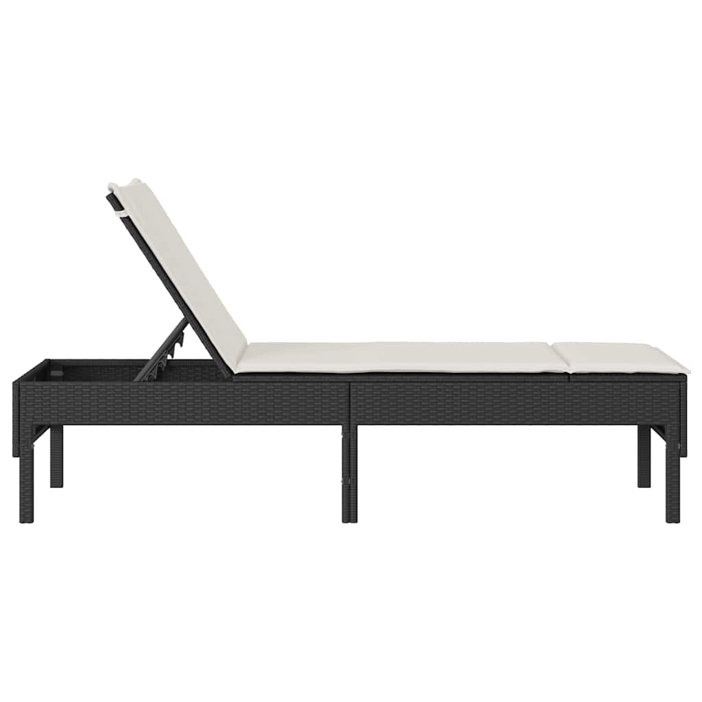 vidaXL Ξαπλώστρα με Μαξιλάρι Μαύρη 55x200x44 εκ. από Συνθετικό Ρατάν