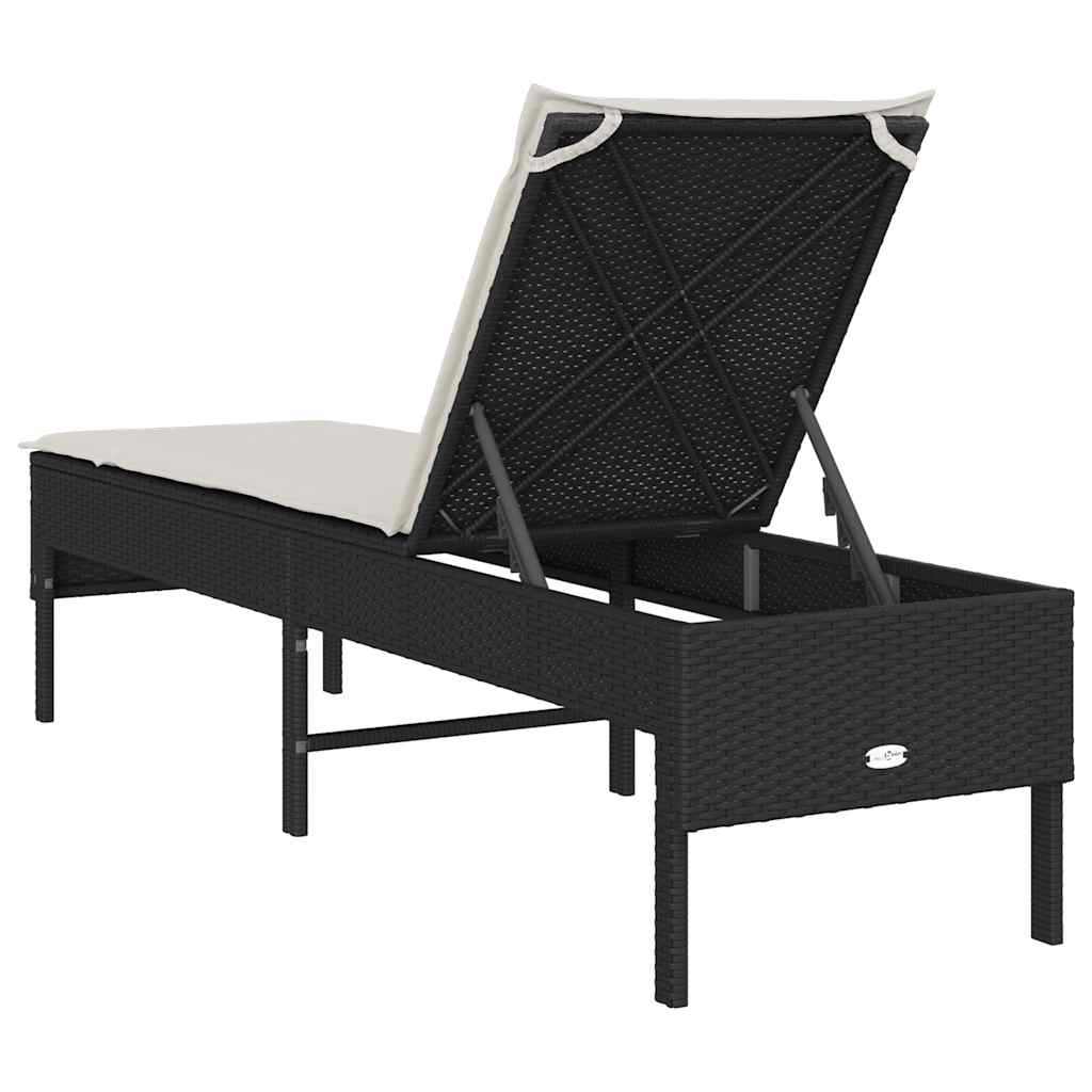 vidaXL Ξαπλώστρα με Μαξιλάρι Μαύρη 55x200x44 εκ. από Συνθετικό Ρατάν