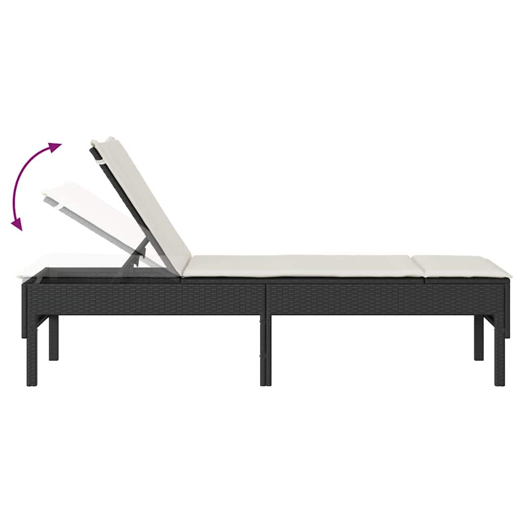 vidaXL Ξαπλώστρα με Μαξιλάρι Μαύρη 55x200x44 εκ. από Συνθετικό Ρατάν