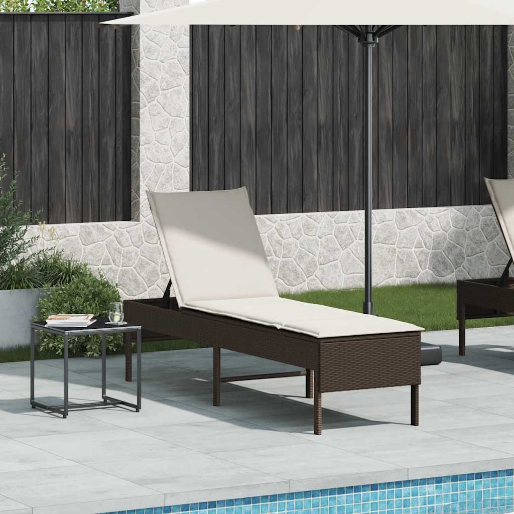 vidaXL Ξαπλώστρα με Μαξιλάρι Καφέ 55x200x44 εκ. από Συνθετικό Ρατάν