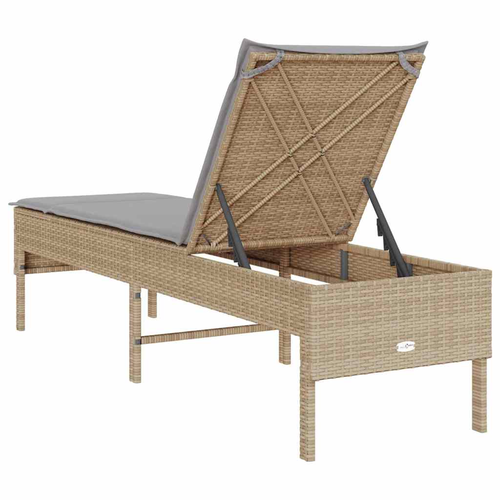 vidaXL Ξαπλώστρα με Μαξιλάρι Μπεζ 55x200x44 εκ. από Συνθετικό Ρατάν