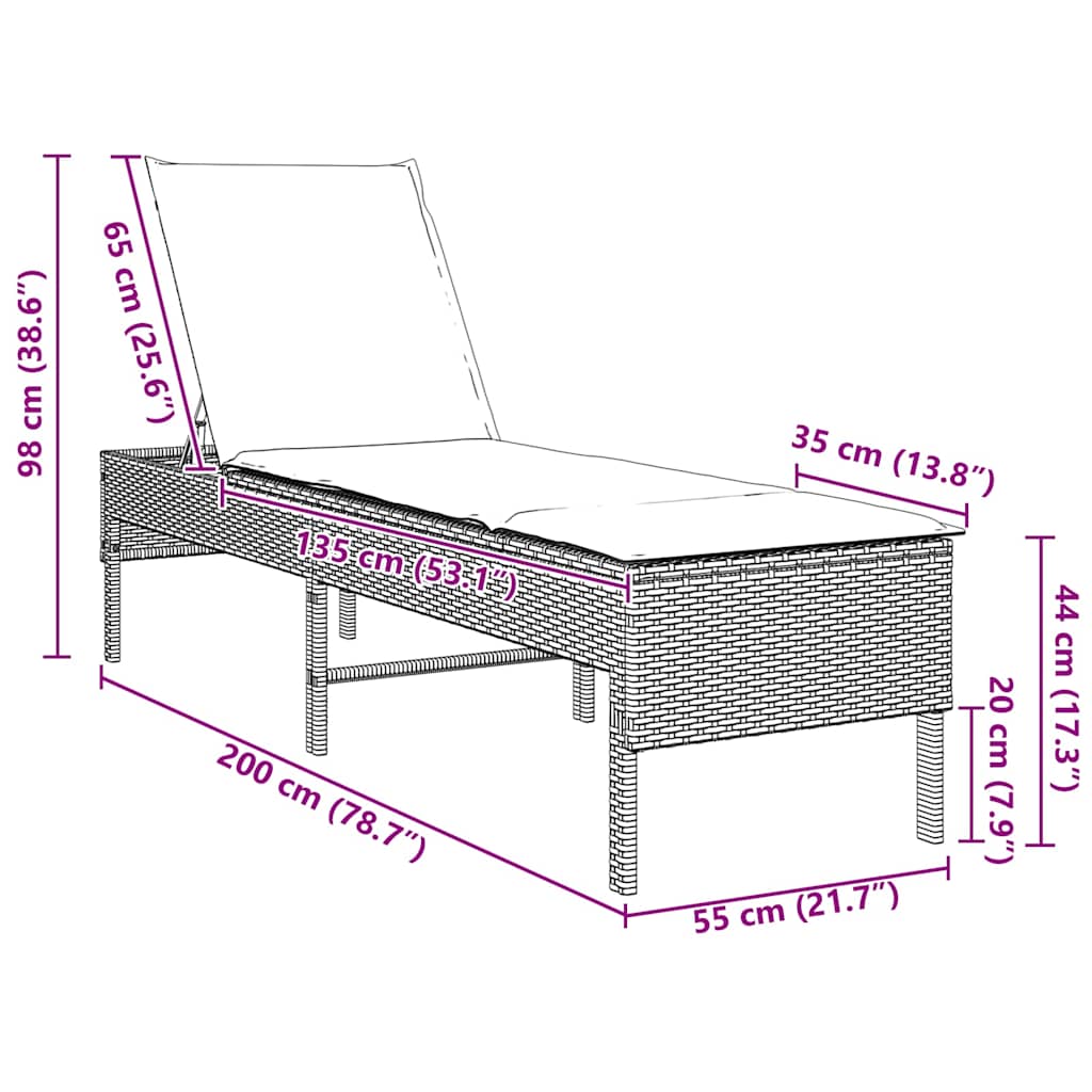 vidaXL Ξαπλώστρα με Μαξιλάρι Μπεζ 55x200x44 εκ. από Συνθετικό Ρατάν