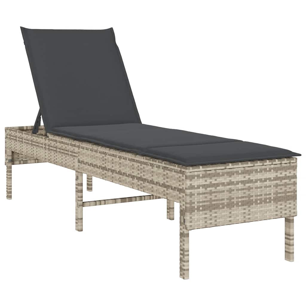 vidaXL Ξαπλώστρα με Μαξιλάρι Ανοιχτό Γκρι 55x200x44 εκ. από Συνθετικό Ρατάν