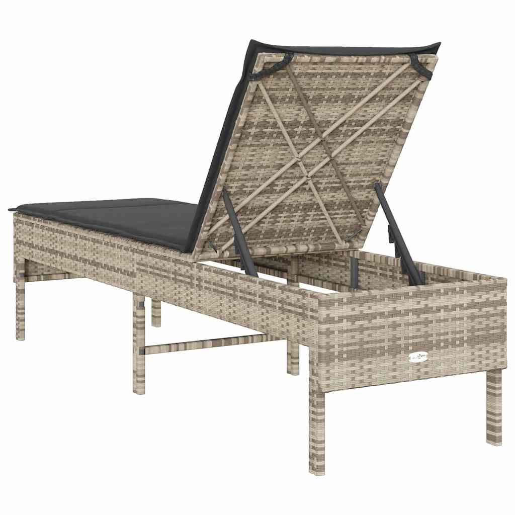 vidaXL Ξαπλώστρα με Μαξιλάρι Ανοιχτό Γκρι 55x200x44 εκ. από Συνθετικό Ρατάν