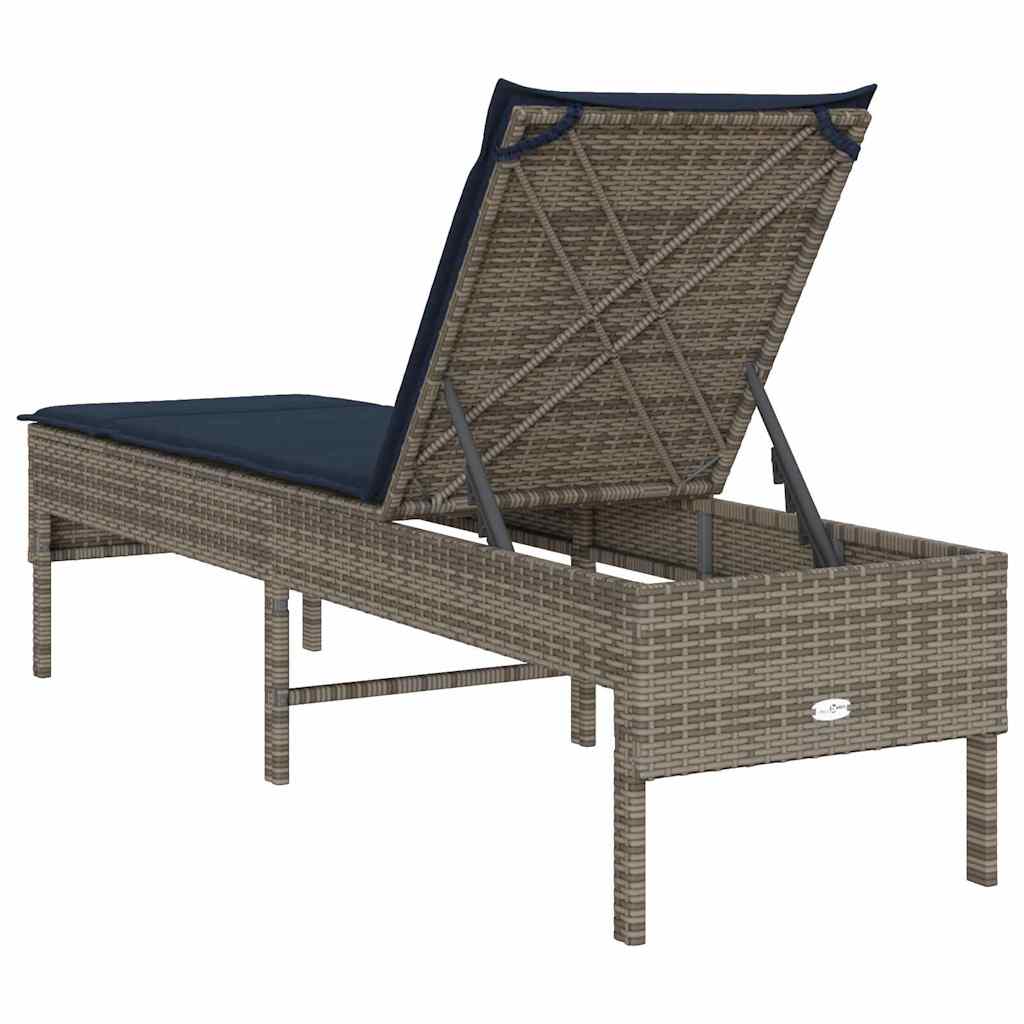 vidaXL Ξαπλώστρα με Μαξιλάρι Γκρι 55x200x44 εκ. από Συνθετικό Ρατάν