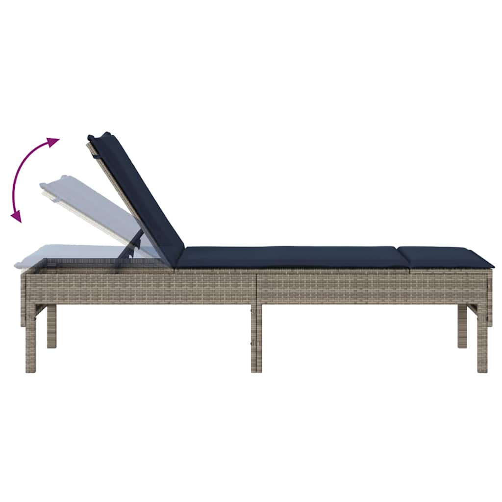 vidaXL Ξαπλώστρα με Μαξιλάρι Γκρι 55x200x44 εκ. από Συνθετικό Ρατάν