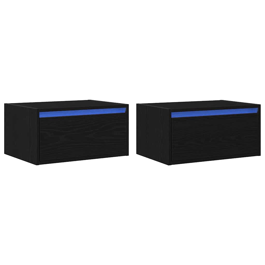 vidaXL Κομοδίνα Επιτοίχια με Φώτα LED 2 τεμ. Μαύρα Δρυς