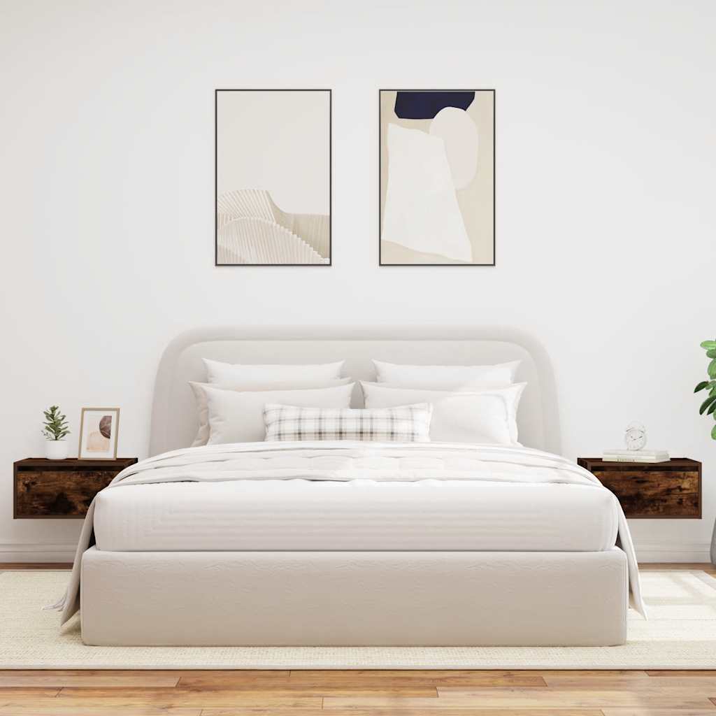 vidaXL Κομοδίνα Επιτοίχια με Φώτα LED 2 τεμ. Καπνιστή Δρυς