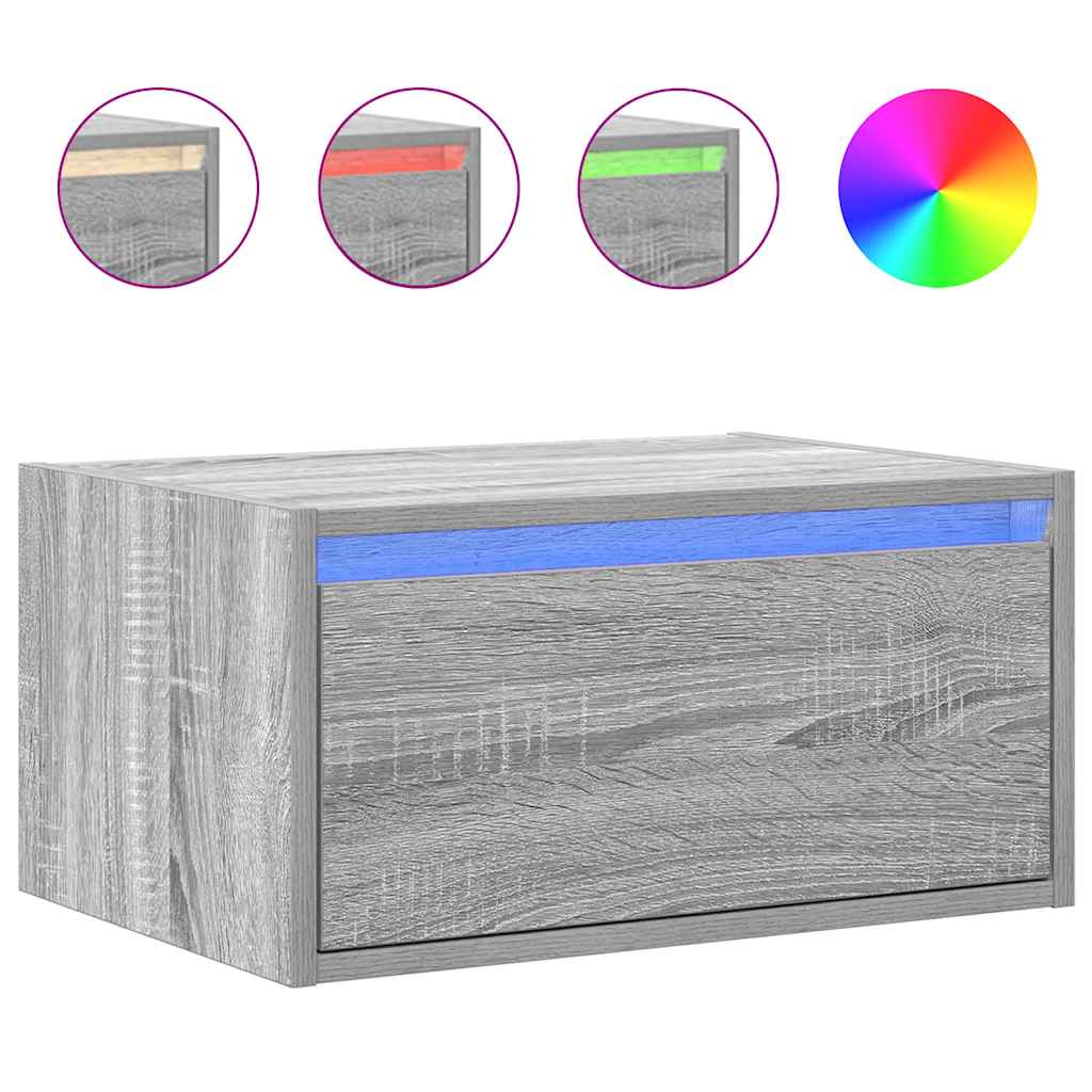 vidaXL Κομοδίνο Επιτοίχιο με Φώτα LED Γκρι Sonoma