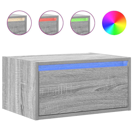 vidaXL Κομοδίνο Επιτοίχιο με Φώτα LED Γκρι Sonoma