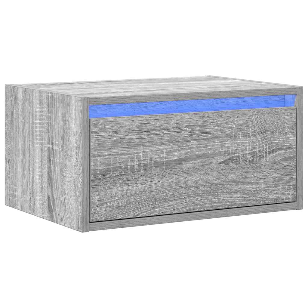 vidaXL Κομοδίνο Επιτοίχιο με Φώτα LED Γκρι Sonoma