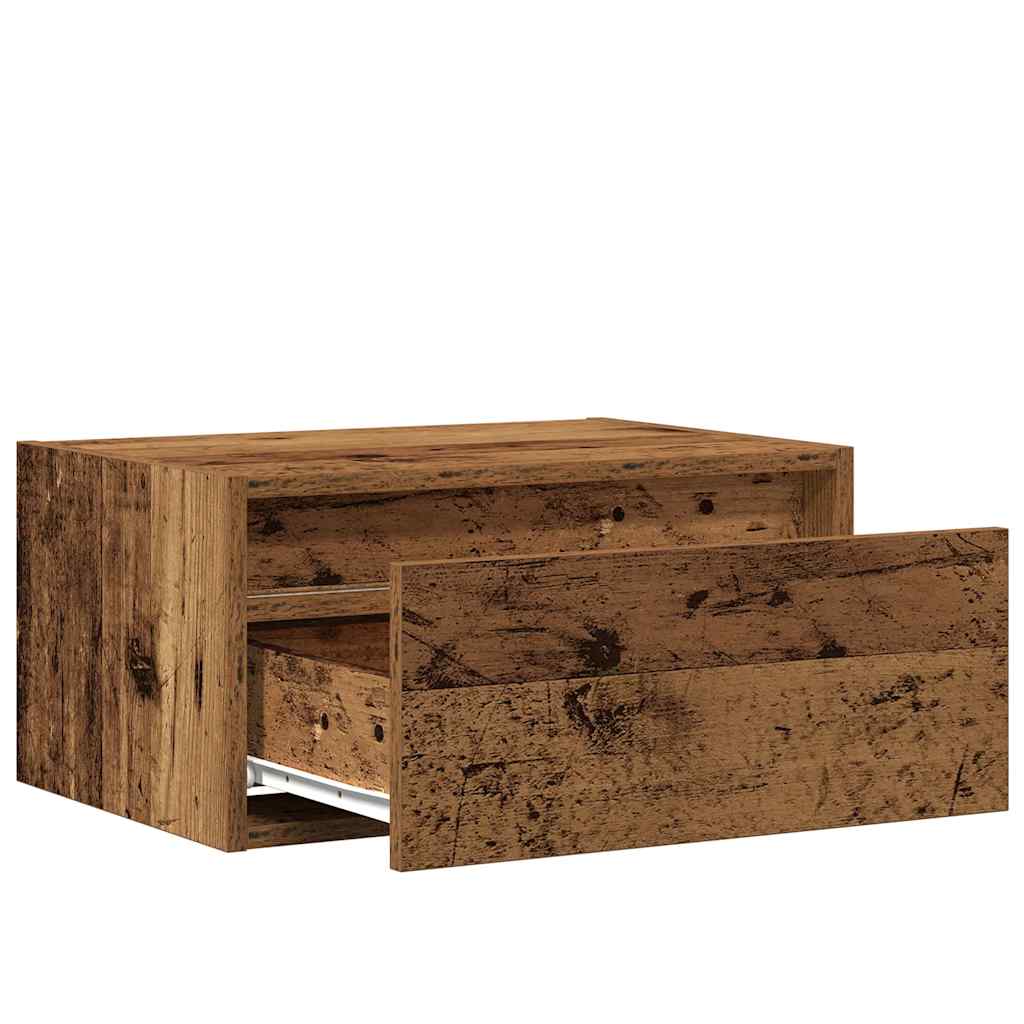 vidaXL Κομοδίνο Επιτοίχιο με Φώτα LED Όψη Παλαιού Ξύλου