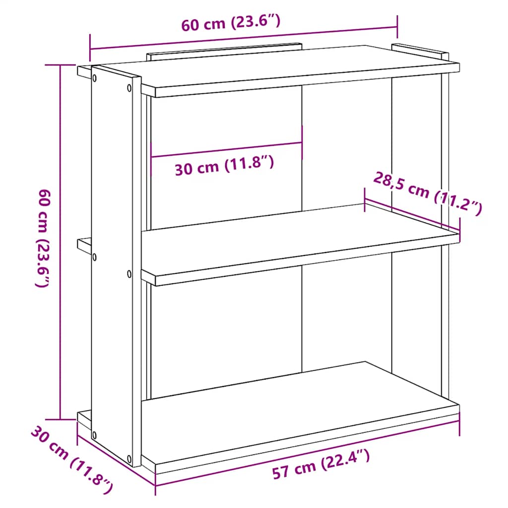 vidaXL Βιβλιοθήκη 3 επιπέδων Μπετόν Γκρι 60x30x60 cm Ξύλινη κατασκευή