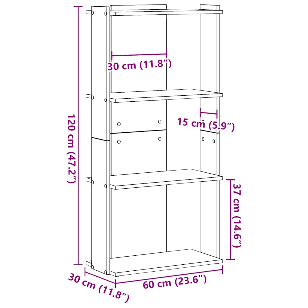 vidaXL Βιβλιοθήκη 3 επιπέδων Μπετόν Γκρι 60x30x120 cm Ξύλινη κατασκευή