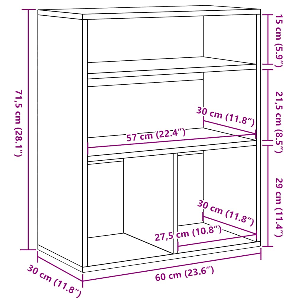 vidaXL Βιβλιοθήκη με 5 Ράφια Λευκή 60x30x71,5 εκ. Επεξεργασμένο Ξύλο