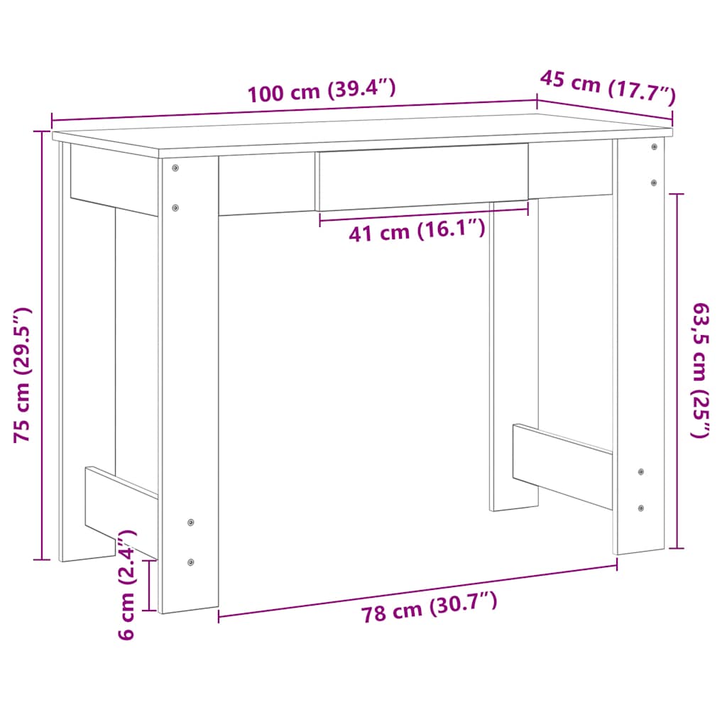 vidaXL Γραφείο Παλιό Ξύλο 100x45x75 εκ από Επεξεργασμένο Ξύλο
