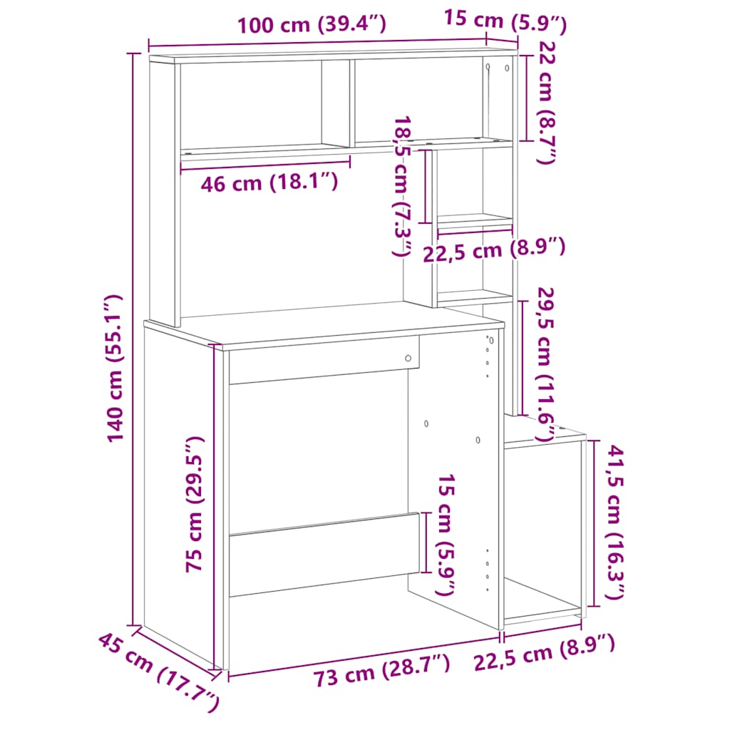 vidaXL Γραφείο με Ράφια Καφέ Δρυς 100x45x140 εκ. από Τεχνητό Ξύλο