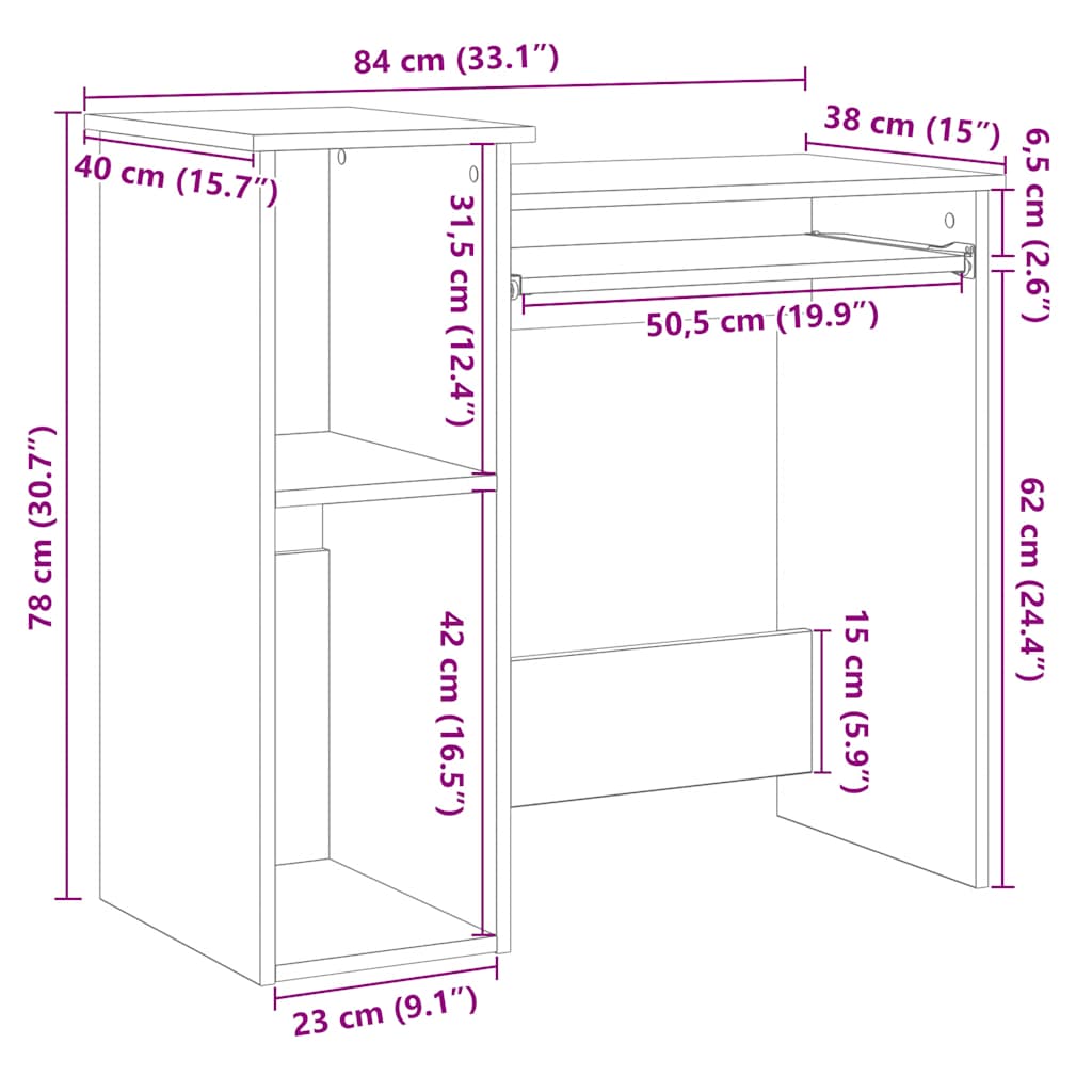 vidaXL Γραφείο με Ράφια Καπνιστή Δρυς 84x40x78 εκ Επεξεργασμένο Ξύλο