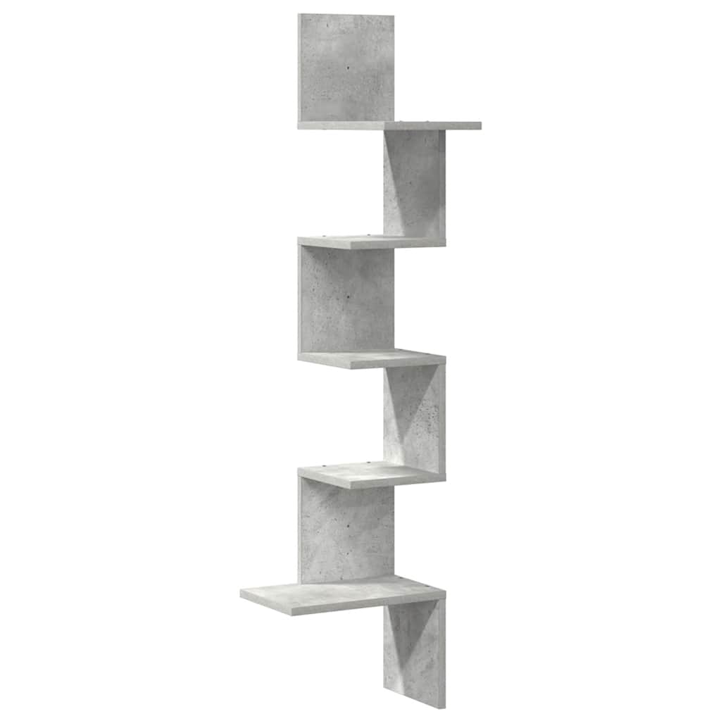 vidaXL Γωνιακή Ραφιέρα Τοίχου Γκρι Σκυρ. 32x32x127,5 εκ. Μοριοσανίδα
