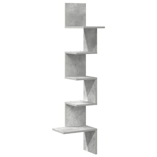 vidaXL Γωνιακή Ραφιέρα Τοίχου Γκρι Σκυρ. 32x32x127,5 εκ. Μοριοσανίδα