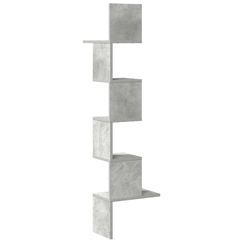 vidaXL Γωνιακή Ραφιέρα Τοίχου Γκρι Σκυρ. 32x32x127,5 εκ. Μοριοσανίδα