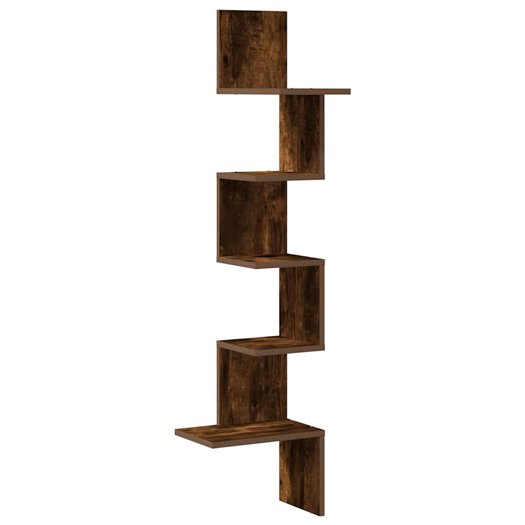 vidaXL Γωνιακή Ραφιέρα Τοίχου Καπνιστή Δρυς 32x32x127,5 εκ Επεξ. Ξύλο