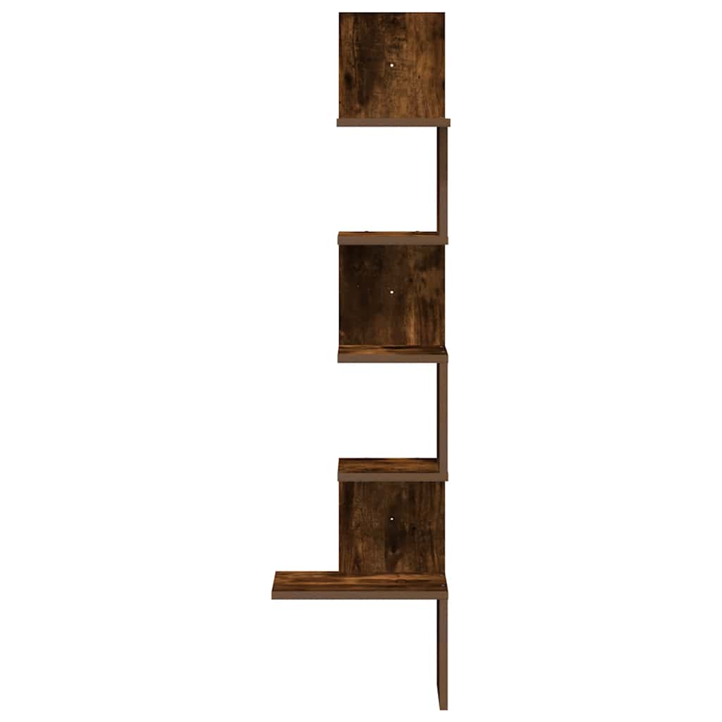 vidaXL Γωνιακή Ραφιέρα Τοίχου Καπνιστή Δρυς 32x32x127,5 εκ Επεξ. Ξύλο