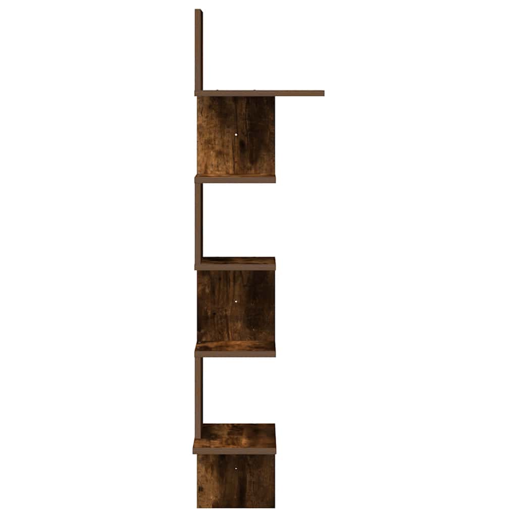 vidaXL Γωνιακή Ραφιέρα Τοίχου Καπνιστή Δρυς 32x32x127,5 εκ Επεξ. Ξύλο