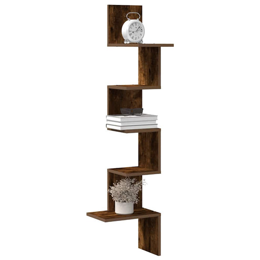 vidaXL Γωνιακή Ραφιέρα Τοίχου Καπνιστή Δρυς 32x32x127,5 εκ Επεξ. Ξύλο