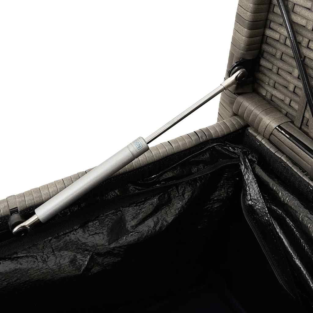 vidaXL Πάγκος αποθήκευσης κήπου με μαξιλάρι Γκρι Poly Rattan