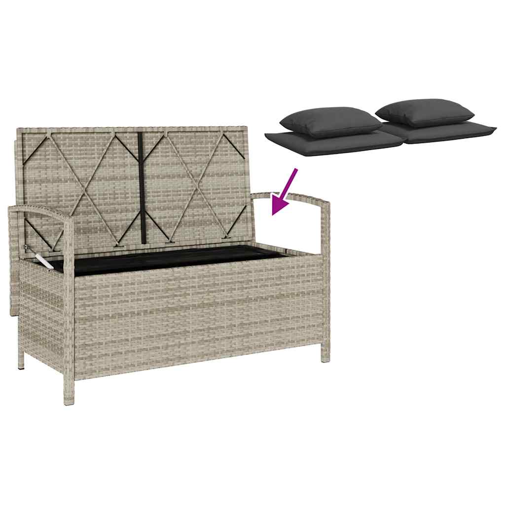 vidaXL Πάγκος αποθήκευσης κήπου μαξιλάρι ανοιχτό γκρι πολυ μπαστούνι