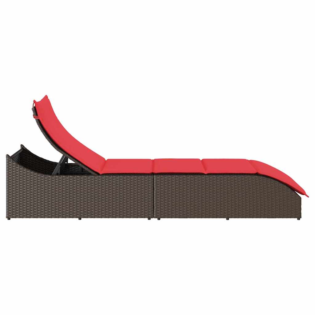 vidaXL Πτυσσόμενη ξαπλώστρα με μαξιλάρι και αποθήκευση Brown