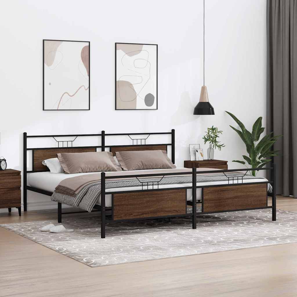 vidaXL Σκελετός Κρεβ. Χωρίς Στρώμα Καφέ Δρυς 193x201 εκ. Μεταλλικό