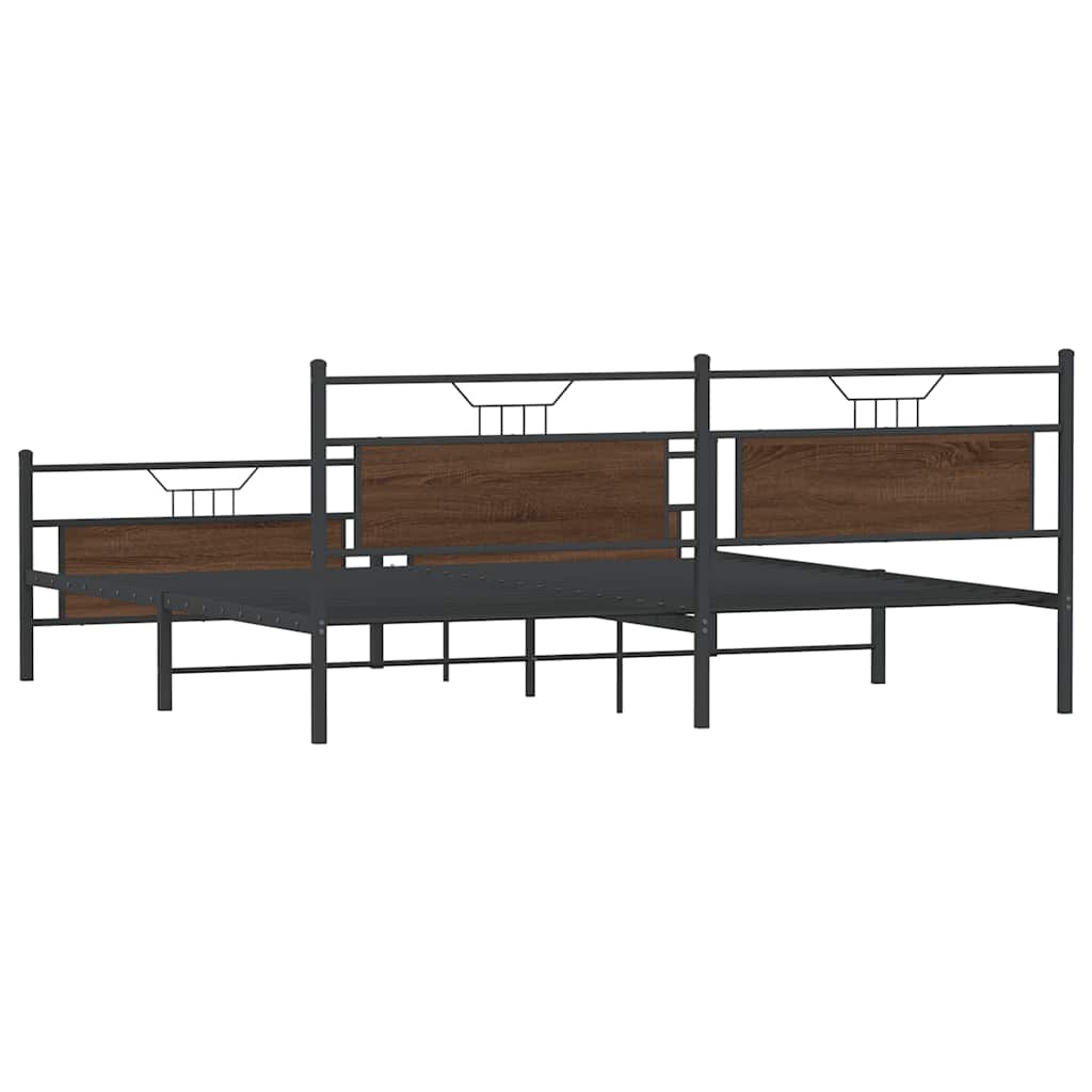 vidaXL Σκελετός Κρεβ. Χωρίς Στρώμα Καφέ Δρυς 193x201 εκ. Μεταλλικό