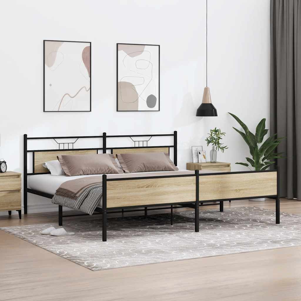 vidaXL Σκελετός Κρεβ. Χωρίς Στρώμα Sonoma Δρυς 193x201 εκ. Μεταλλικό