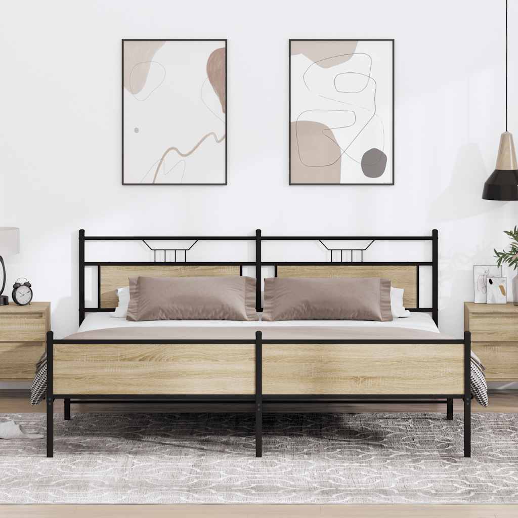 vidaXL Σκελετός Κρεβ. Χωρίς Στρώμα Sonoma Δρυς 193x201 εκ. Μεταλλικό