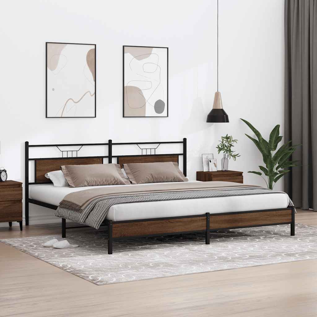 vidaXL Σκελετός Κρεβ. Χωρίς Στρώμα Καφέ Δρυς 193x201 εκ. Μεταλλικό