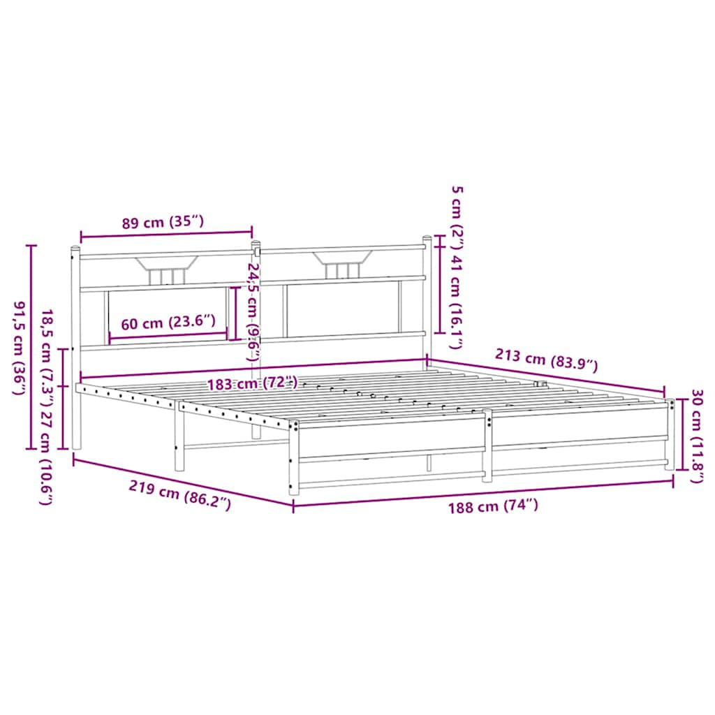 vidaXL Σκελετός Κρεβ. Χωρίς Στρώμα Καφέ Δρυς 183x213 εκ. Μεταλλικό
