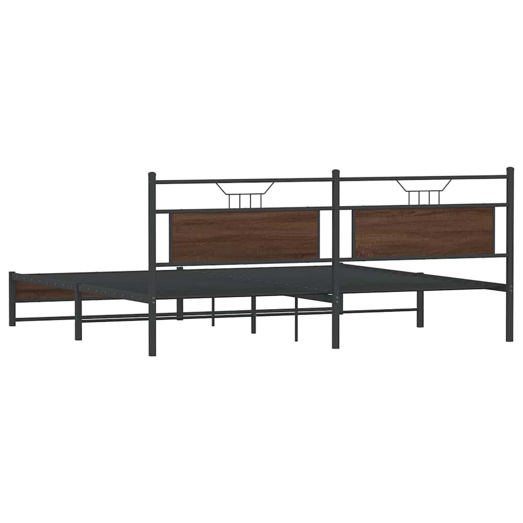 vidaXL Σκελετός Κρεβ. Χωρίς Στρώμα Καφέ Δρυς 193x201 εκ. Μεταλλικό