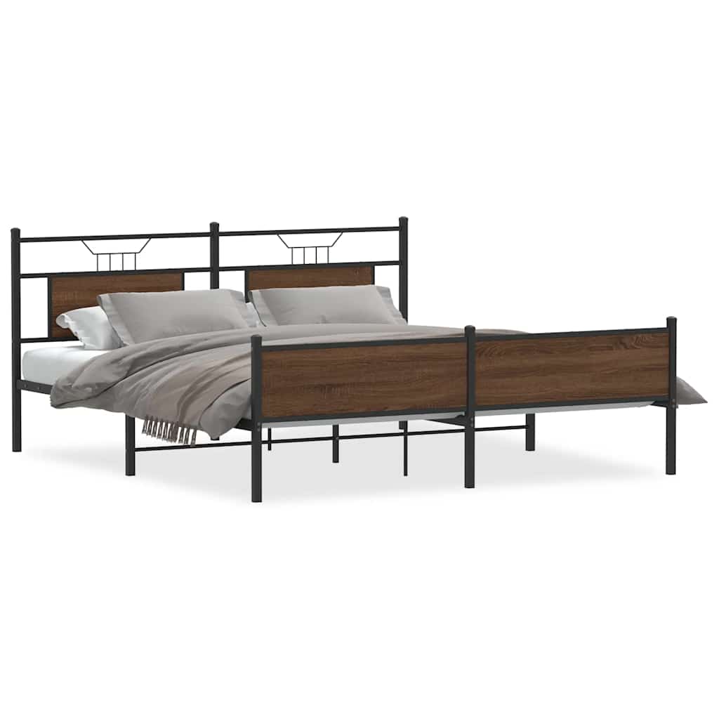 vidaXL Σκελετός Κρεβ. Χωρίς Στρώμα Καφέ Δρυς 180x200 εκ. Μεταλλικό