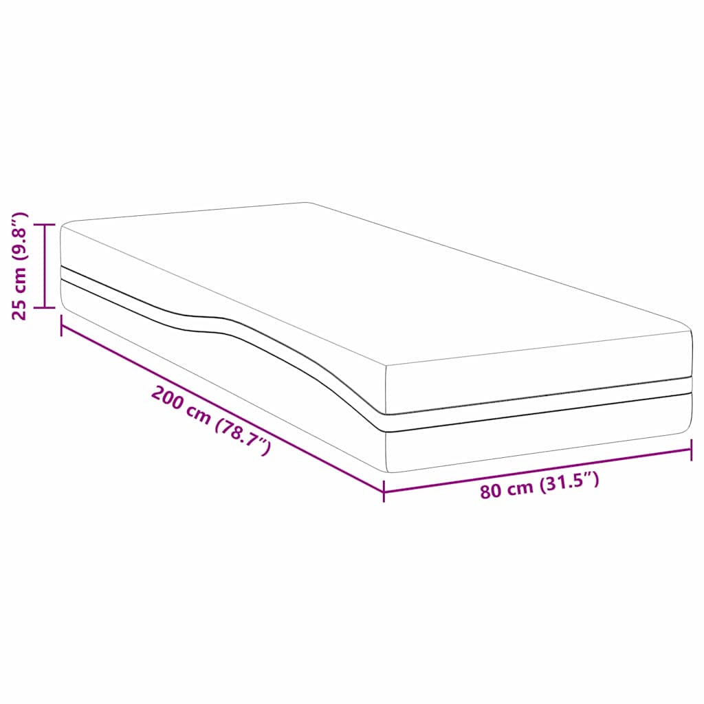 vidaXL Στρώμα Λευκό και Γκρι 80 x 200 cm Αφρός Μνήμης